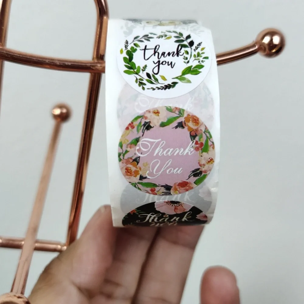 500 Thank You Flowers Stickers 1 inch 8 Different Designs NIB